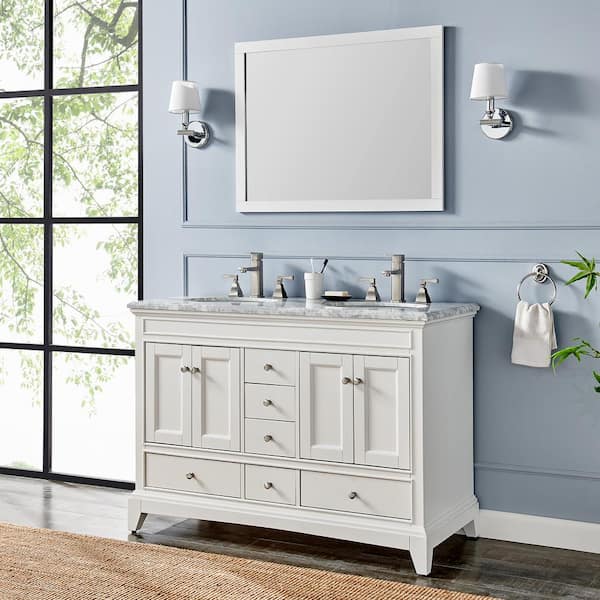 White Solid Wood Bathroom Vanity Set, Solid Wood Double Bath Vanity