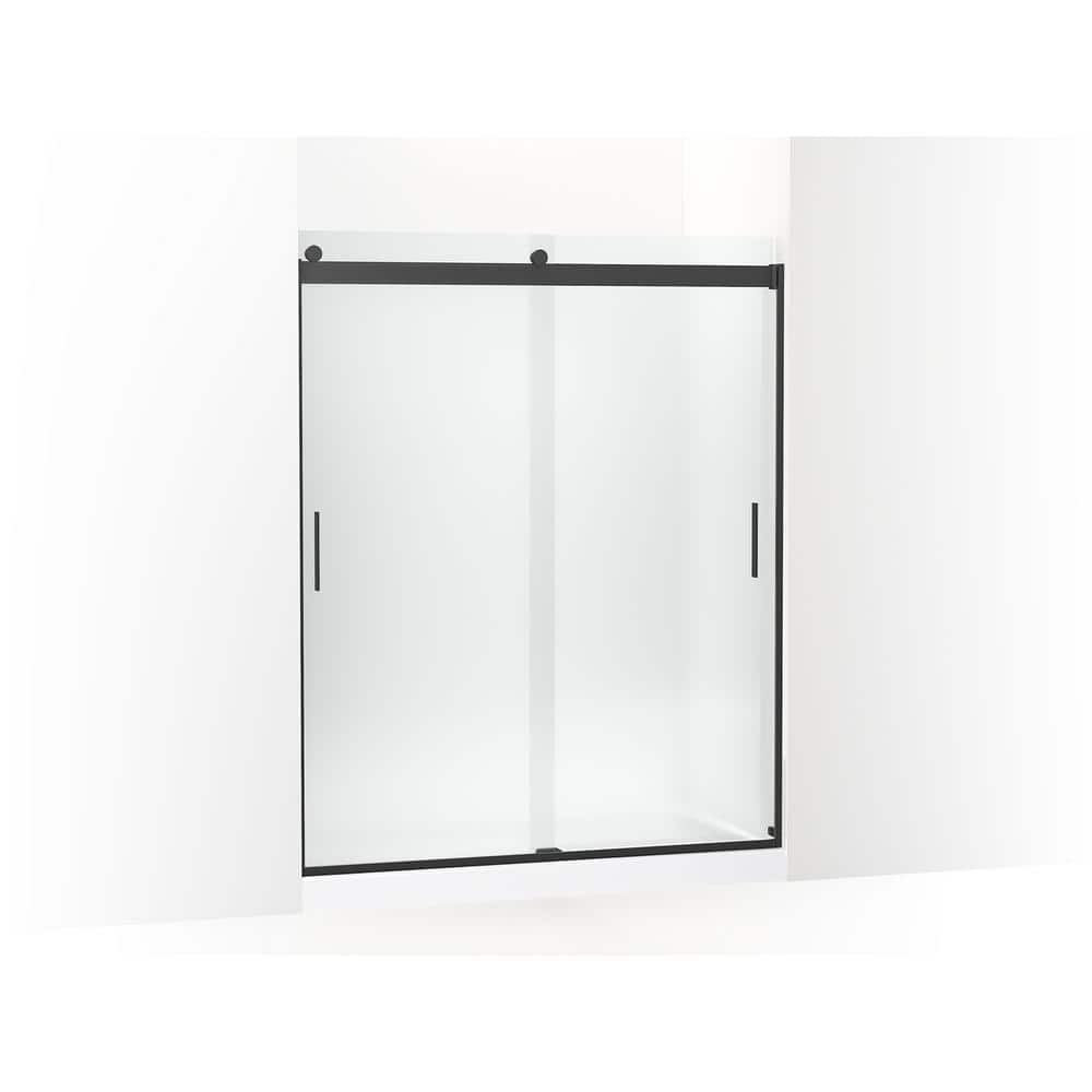 Levity Matte Black Frameless Sliding Shower Door with Frosted Glass