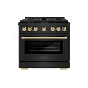Autograph Edition 36 in. 6-Burner Freestanding Gas Range and Convection Oven in Black Stainless Steel and Polished Gold