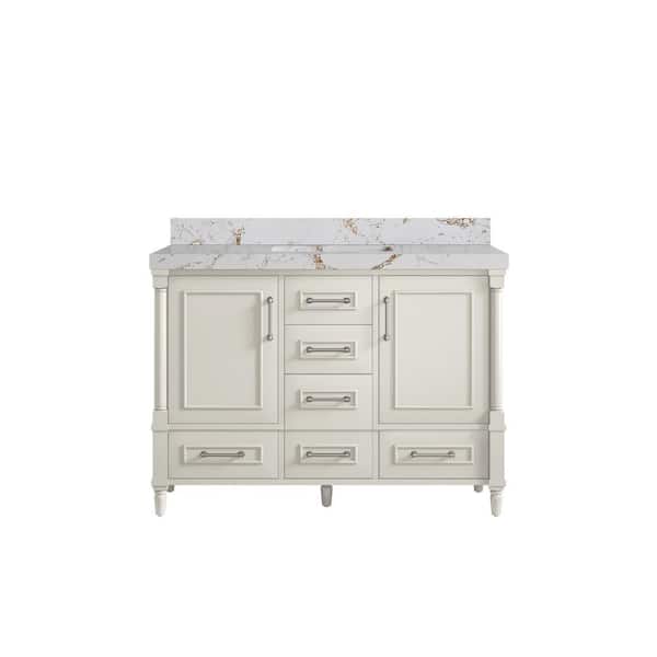 Hudson 48 in. Single Sink Freestanding Alabaster Bath Vanity with Viola Gold Quatrz Top Unassembled