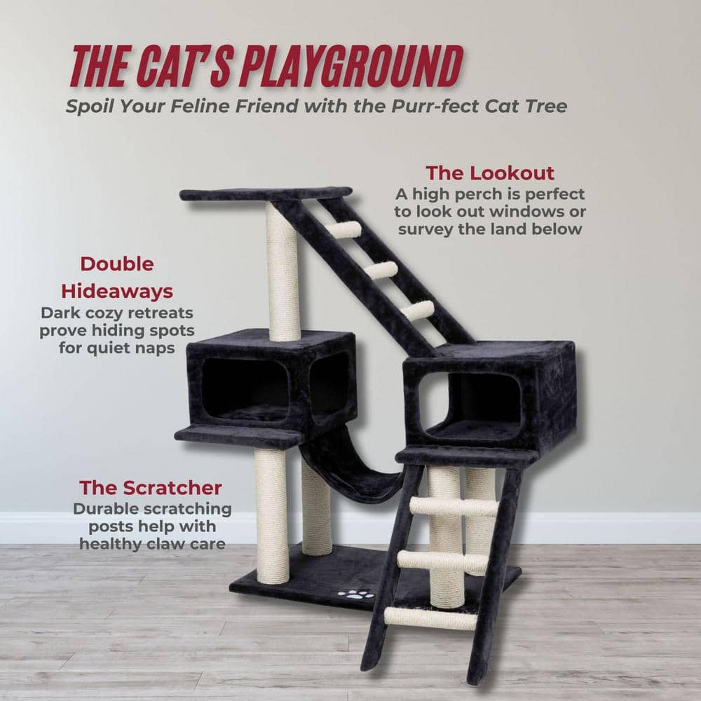 Dark Gray Sisal 3-Level Cat Tree with Condos and Ladders