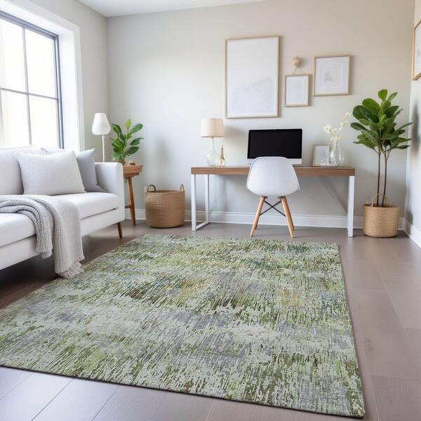 Mayfield Premium Machine Washable Abstract AMF1377 Aloe 3 ft. x 4 ft. Area Rug