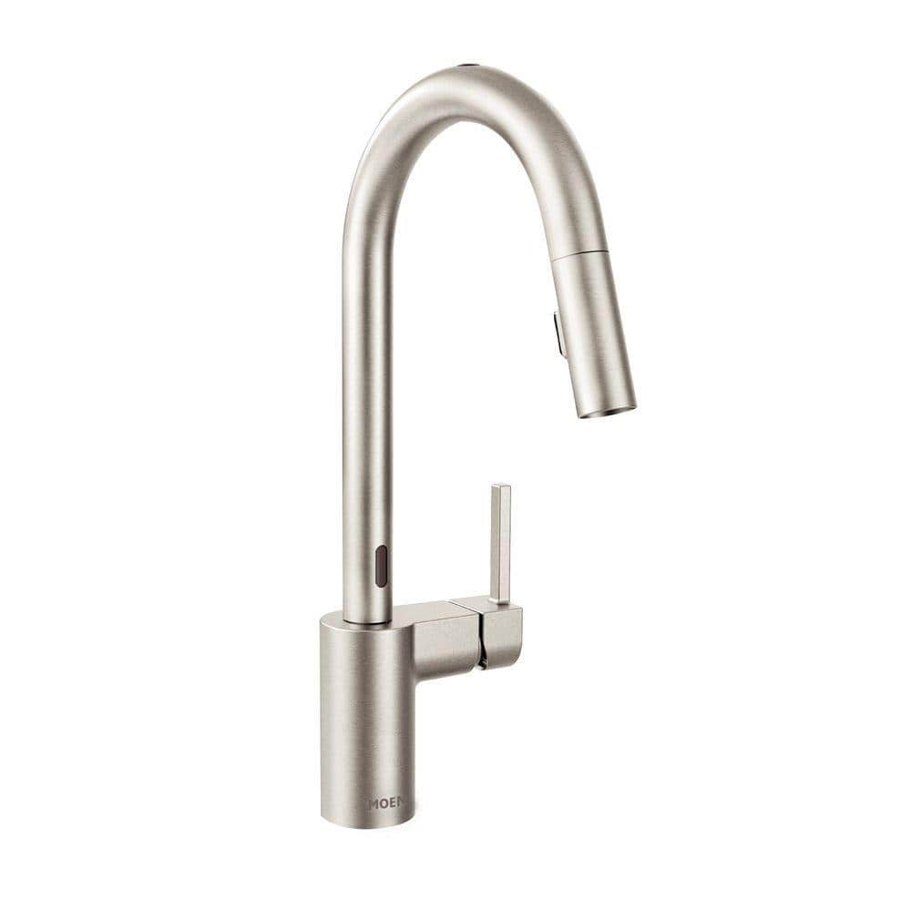 Moen Align Single Handle Touchless Pull Down Sprayer Kitchen Faucet With Motionsense And Power Clean In Spot Resist Stainless 7565esrs The Home Depot