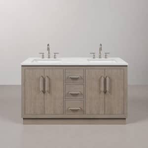 Hugo 60 in. W x 22 in. D Bath Vanity in Grey Oak with Marble Vanity Top in White with White Basin and Gooseneck Faucet