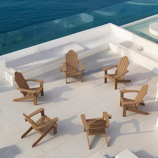 LUE BONA Phillida LightBrown Recycle HIPS Plastic Weather Resistant Recline Outdoor Adirondack Chair Patio Fire Pit Chair(6pack)