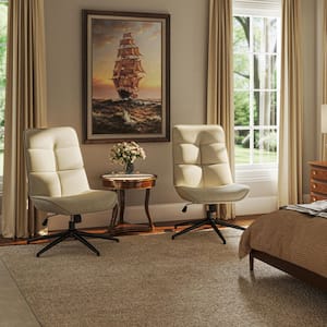 CHARLOTTE Beige Transitional Chenille Accent Chair with Adjustable Height, 360-Degree Swivel, and Foldable Backrest