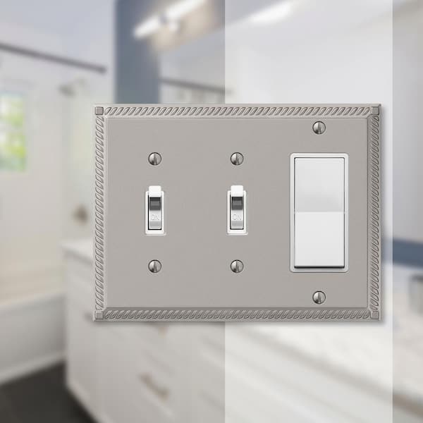Georgian 3-Gang 2-Toggle/1-Decorator/1-Rocker Metal Wall Plate - Satin Nickel