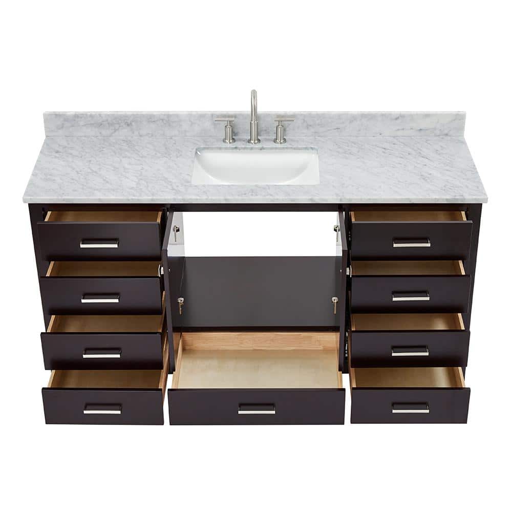 Espresso Solid Wood and Marble Single Basin Vanity Set
