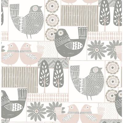 Spring Chickens Gray Wallpaper Sample