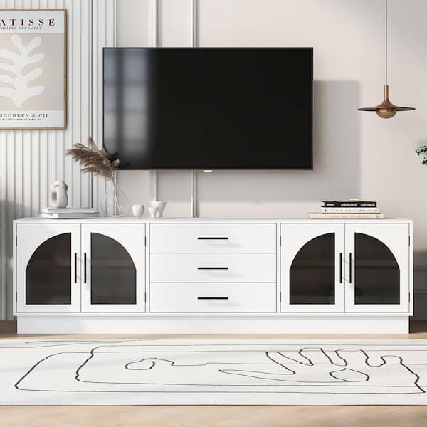 68.9 in. White TV Stand Fits TVs Up to 75 in. with 2 Drawers and Adjustable Shelves