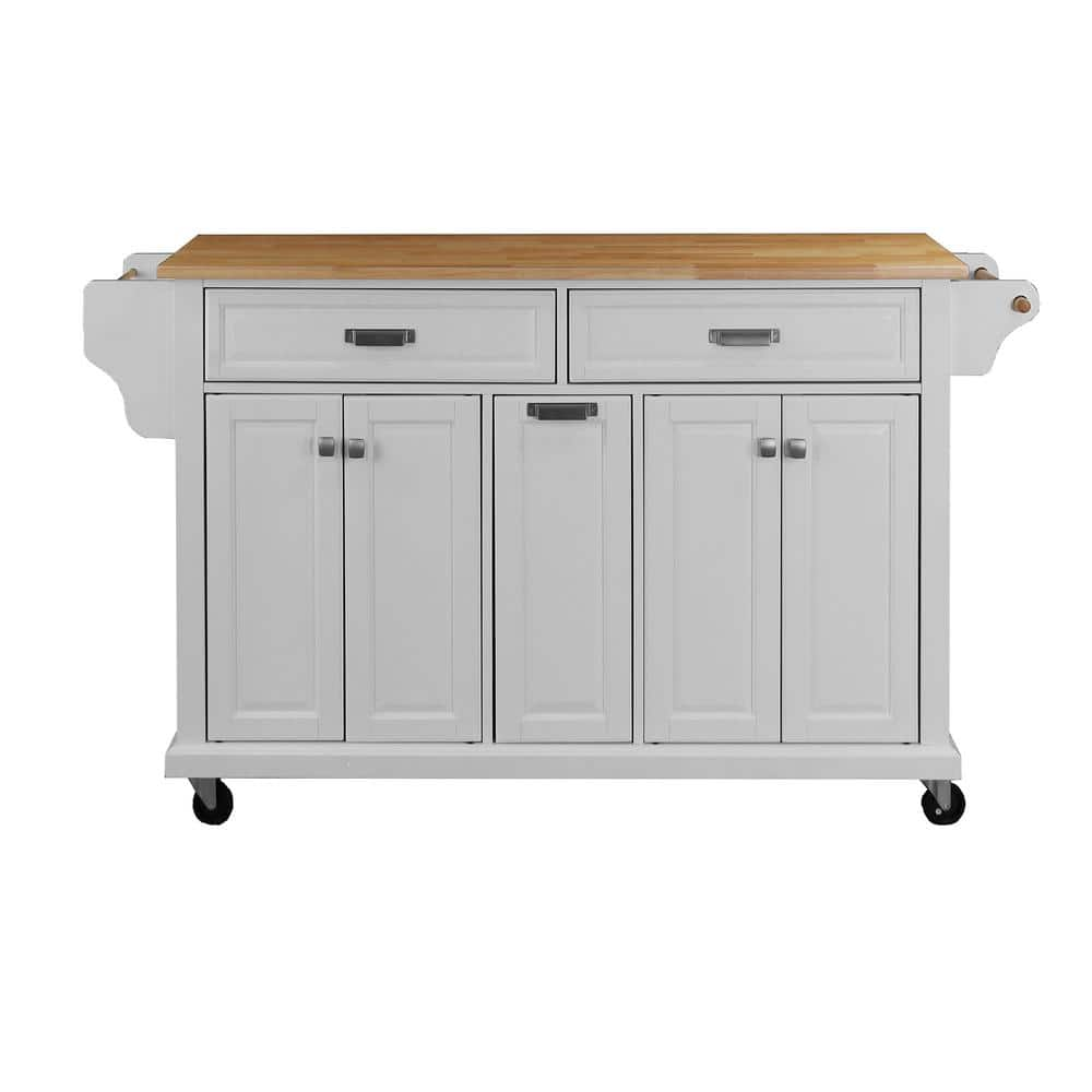 FUNKOL White Cambridge Natural Wood Top 18 1 In Kitchen Island With   White Kitchen Islands Wkitchenlss 64 1000 