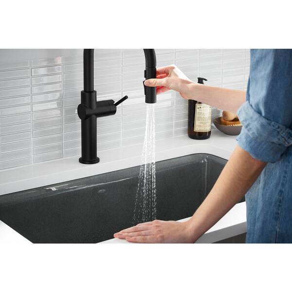 KOHLER Crue Single-Handle Touchless Pull-Down Sprayer Kitchen Faucet with Konnect in Matte Black