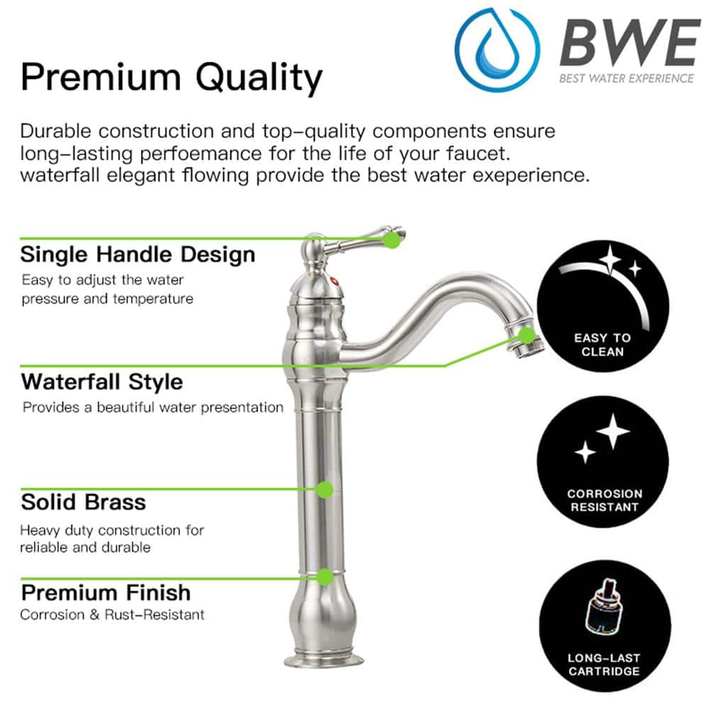 Brushed Nickel Single Handle Vessel Bathroom Faucet with Pop-Up Drain