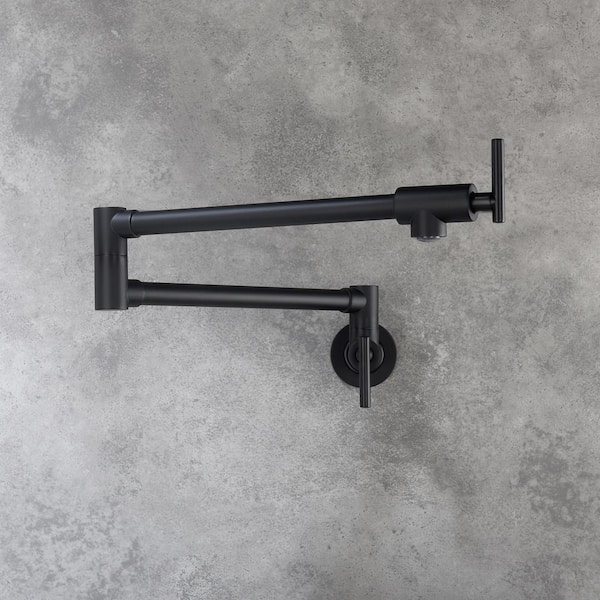 Unbranded Modern Wall Mount Pot Filler Faucet with Two Handle Kitchen Faucet in Matte Black