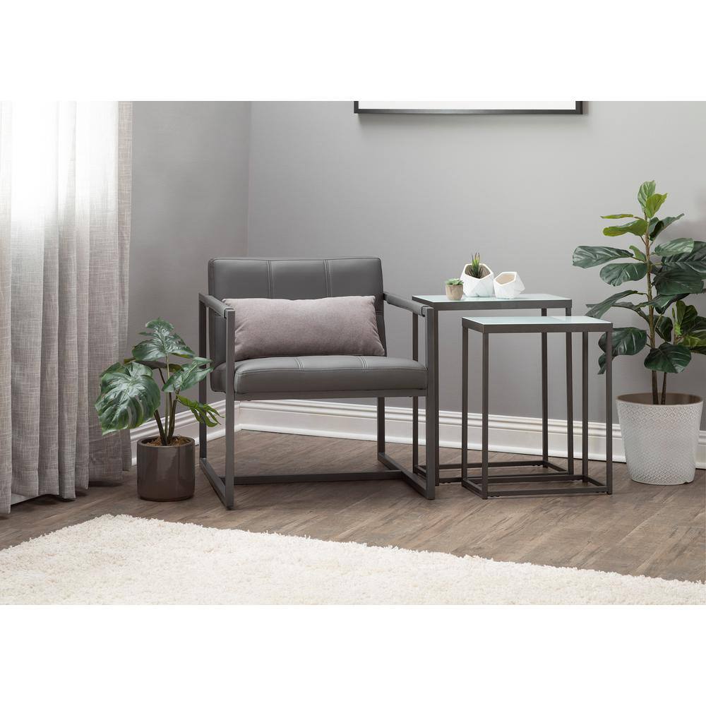 Gray Leather and Metal Mid-Century Modern Accent Chair