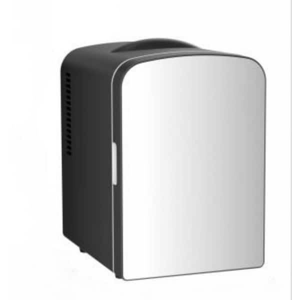 COWSAR 7.09 in. 0.14 cu. ft. 6-Can Retro Mini Refrigerator and Personal Beauty Fridge Mirrored Door with Light in Black