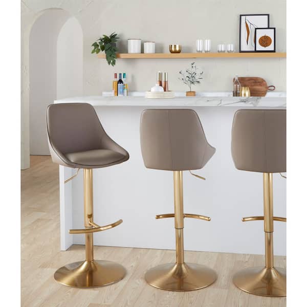 Diana Gold Metal and Brown Faux Leather Adjustable Barstool (Set of 2)