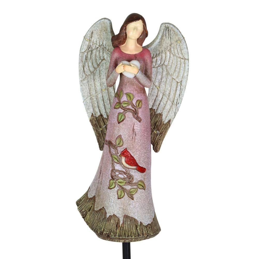 Exhart Solar Hand Painted Angel with Heart and Cardinal 1.53 ft