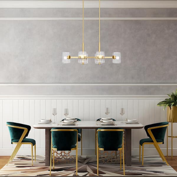 Aries 6-Light Brushed Gold Transitional Linear Chandelier for Kitchen Islands with No Bulbs Included