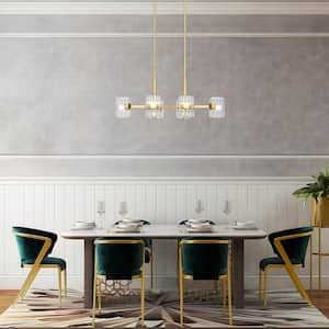 Aries 60-Watt 6 Light Brushed Gold Pendant with Clear Ribbed Glass Shade