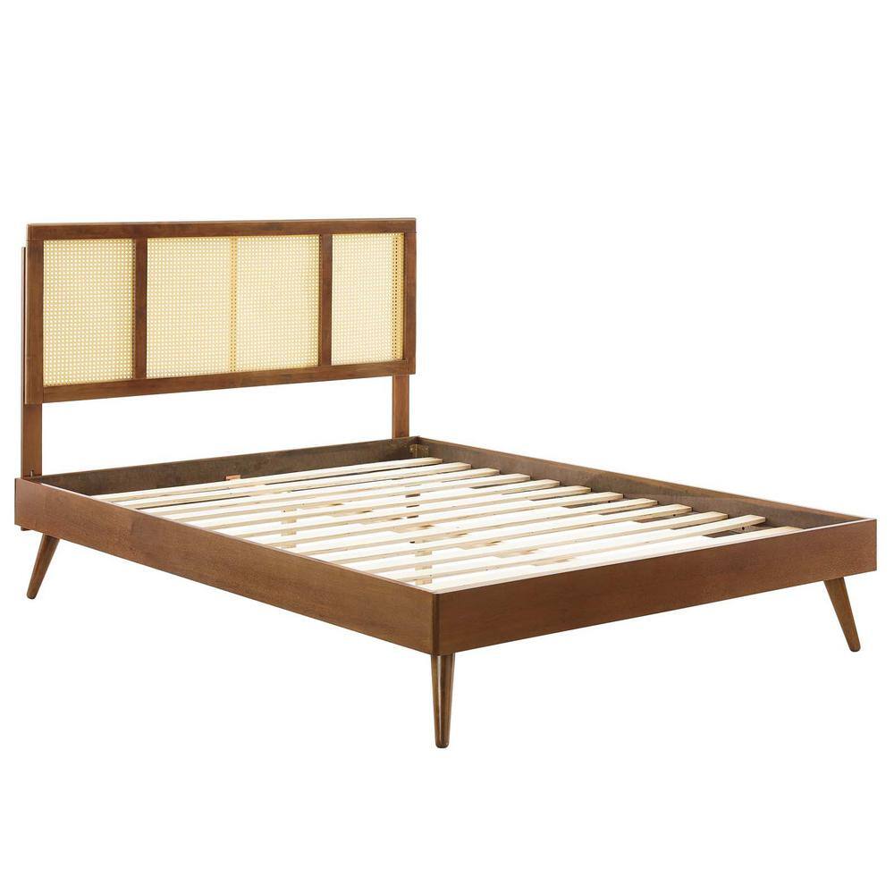 Opulent Walnut King Bed with Tufted Upholstery and Wood Frame