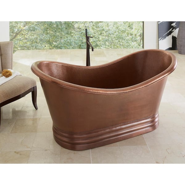 SINKOLOGY Euclid 71.5 in x 33.5 in. Freestanding Bathtub with Center Drain in Antique Copper