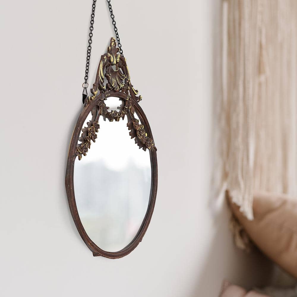 Oval Full Length Bronze and Wood Wall Mirror