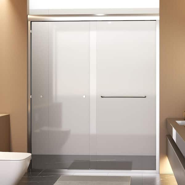ANGELES HOME 56-60 in. W x 72 in. H Sliding Semi-Frameless Shower Door in Chrome Finish with Clear Glass 1/4" (6mm), SGCC Certified