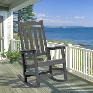 Patio Adirondack Chair Plastic 350 lbs. for Deck and Balcony Multi-Use Outdoor Rocking Chair in Charcoal Gray