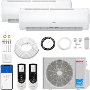 24,000 BTU Dual-Zone Mini Split AC/ Heat Pump 21 SEER2, 230-Volt Wifi Ductless Inverter Split System 12K+12K BTU ‎2-Tons