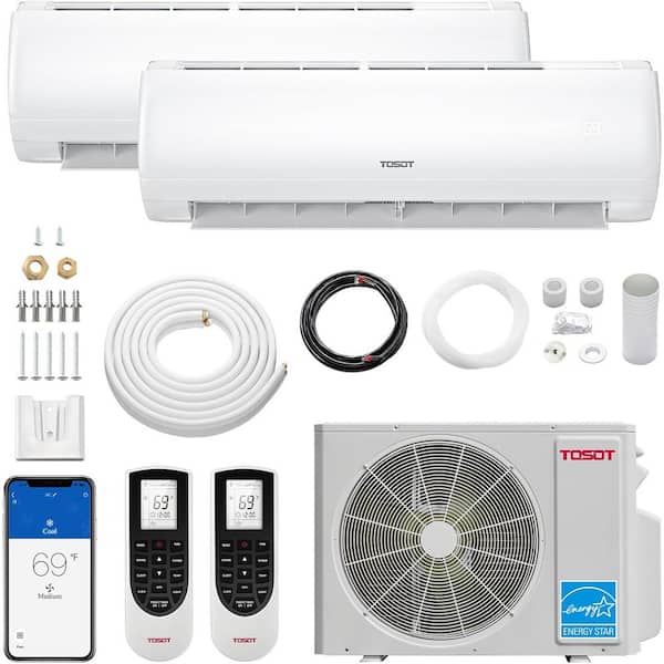 24,000 BTU Dual-Zone Mini Split AC/ Heat Pump 21 SEER2, 230-Volt Wifi Ductless Inverter Split System 12K+12K BTU ‎2-Tons
