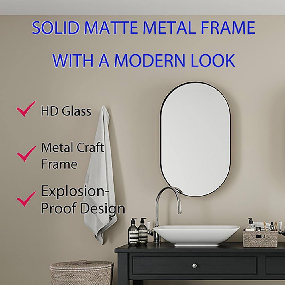 20x34 Inch Oval Matte Black Metal Recessed Medicine Cabinet with Mirror