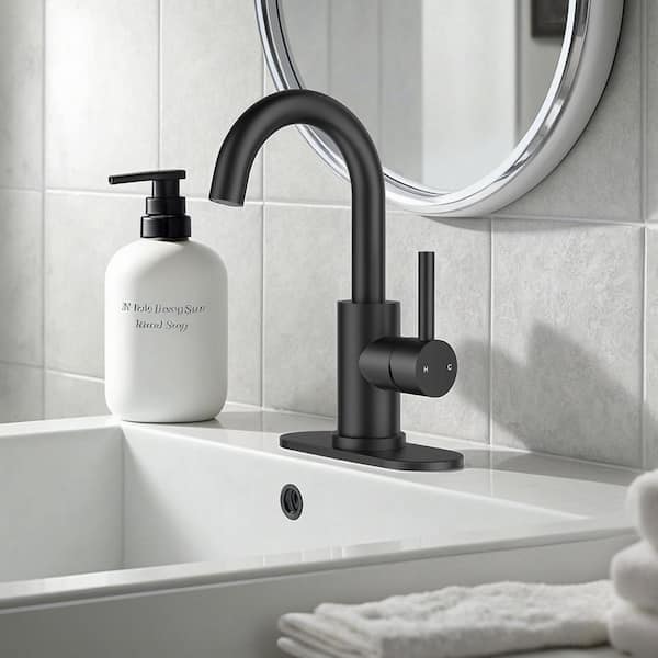 Single Hole Single-Handle Bathroom Faucet with drain with 360° Swivel Spout Bathroom Faucet in Black