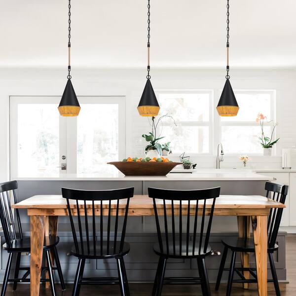 pasentel 1-Light Farmhouse Black Woven Mini Pendant Light for