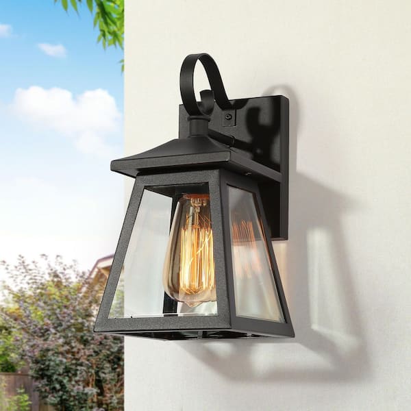 Modern Black Outdoor Wall Light, Ceno 1-Light Farmhouse Outdoor Wall Lantern Light Sconce with Clear Glass Shade