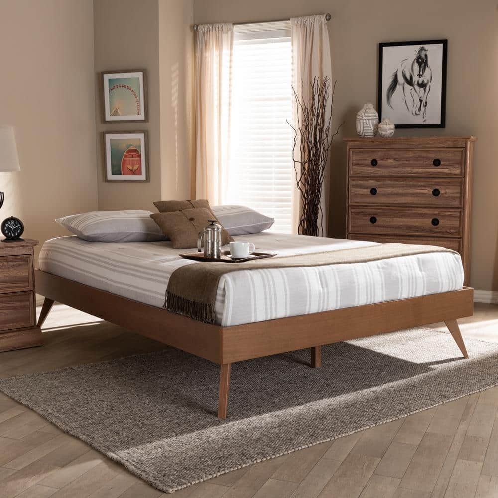 Mid-Century Modern Walnut King Platform Bed with Slats