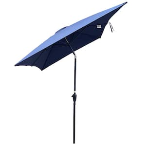 6 ft. x 9 ft. Steel Market Solar Patio Umbrella with Crank and Push Button Tilt in Navy Blue