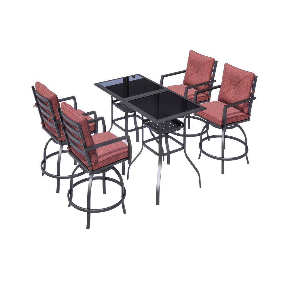 TOP HOME SPACE 6Piece Metal Outdoor Bistro Set with Red Cushions