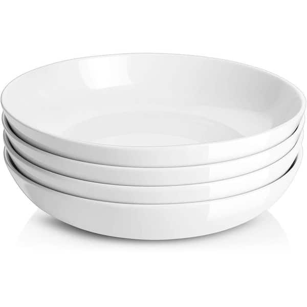 50 fl. oz. White Ceramic Wide Shallow Pasta Salad Serving Microwave and Dishwasher Safe Bowl (Set of 4)