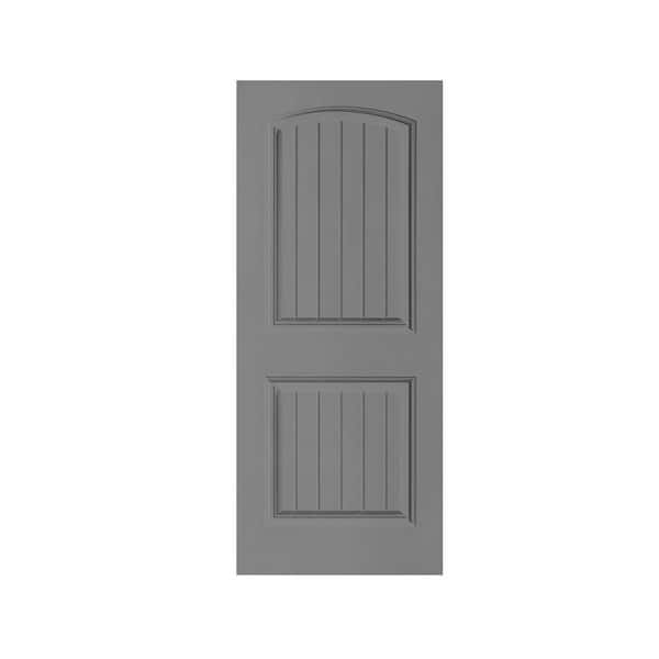 CALHOME Elegant 30 in. x 80 in. Light Gray Stained Composite MDF 2 Panel Camber Top Interior Barn Door Slab