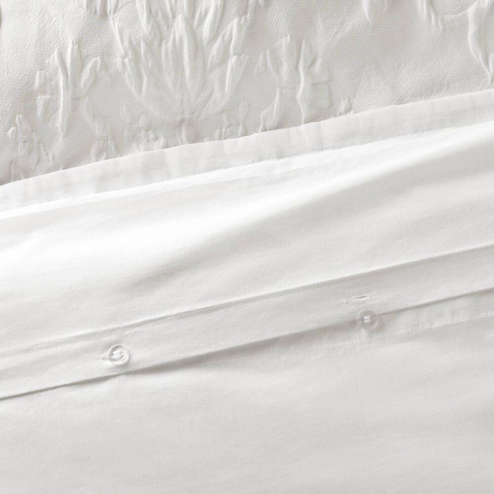Rowland White Twin Cotton Floral Matelassé Duvet Cover Set