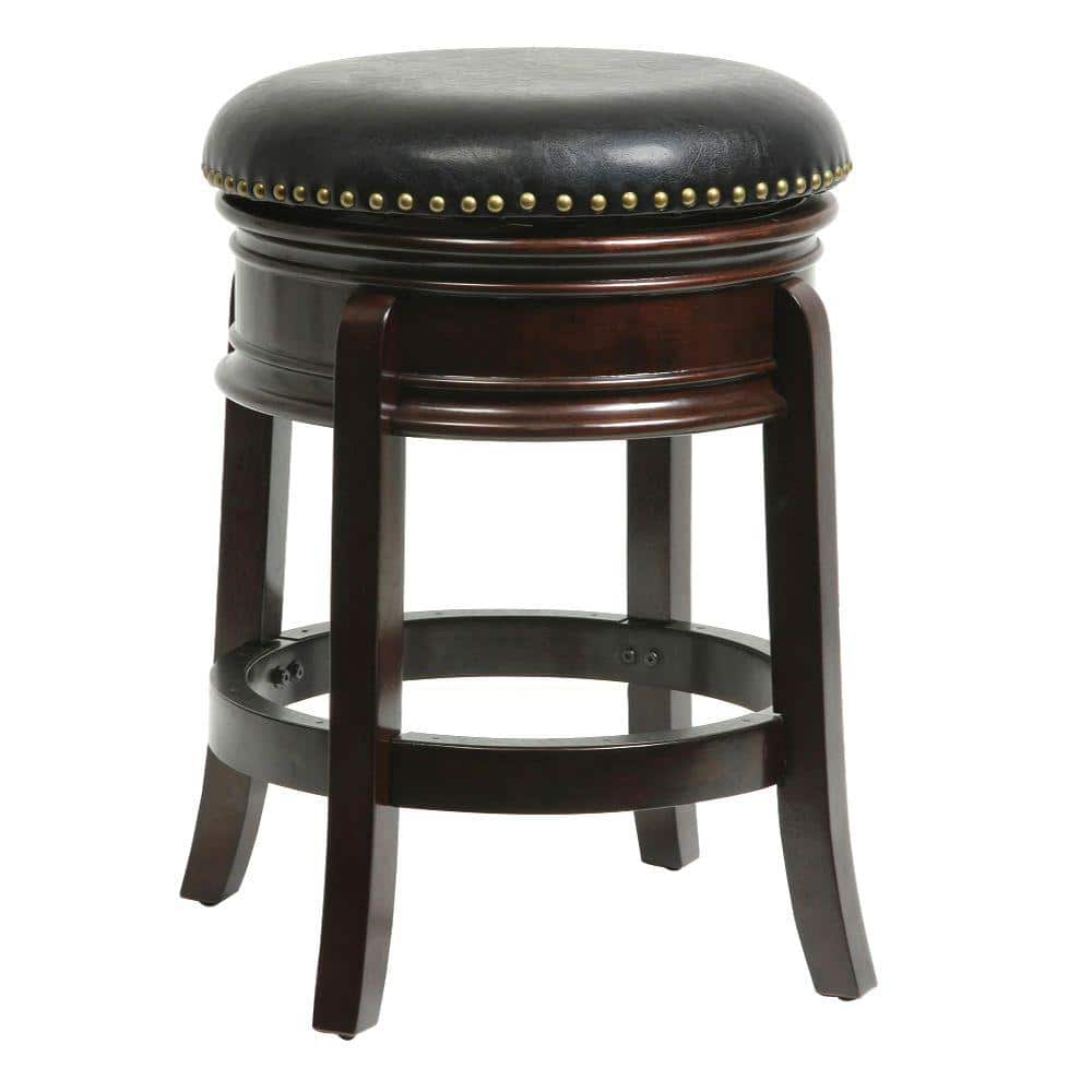 Benjara 25 in. Brown and Black Solid Wood Faux Leather Swivel Counter ...