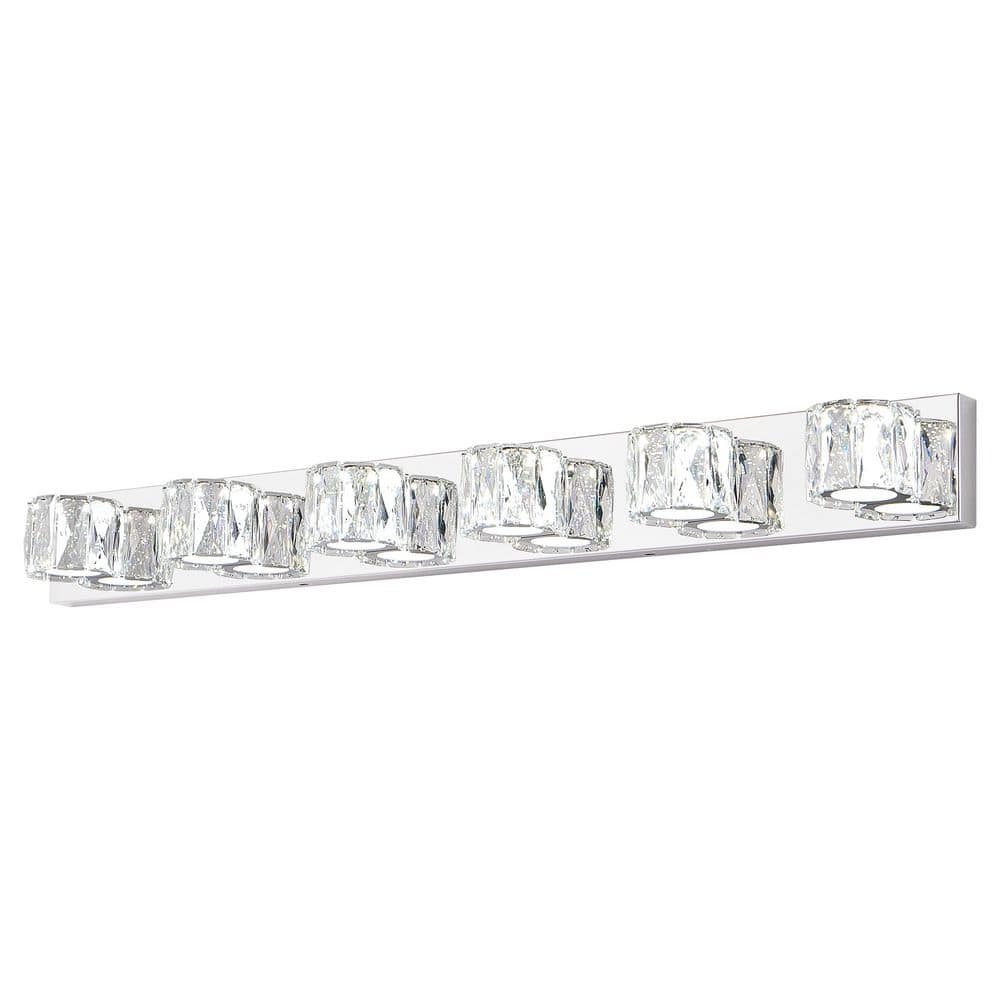 Modern 41 in. 6-Light Chrome LED Vanity Light Wall Sconce with Clear Crystal Shades price history on PriceWatchPro