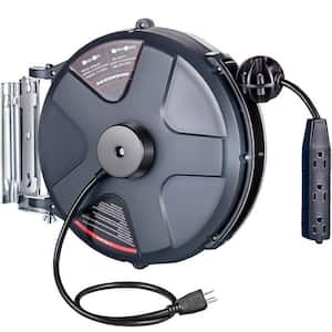50 ft. Retractable Cord Reel with Ceiling Wall Mount Swivel Bracket and LED  Light Connector