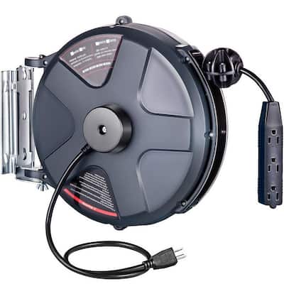 Ironton Retractable Extension Cord Reel with Triple Tap, 65ft., 12/3 SJT,  15 Amps