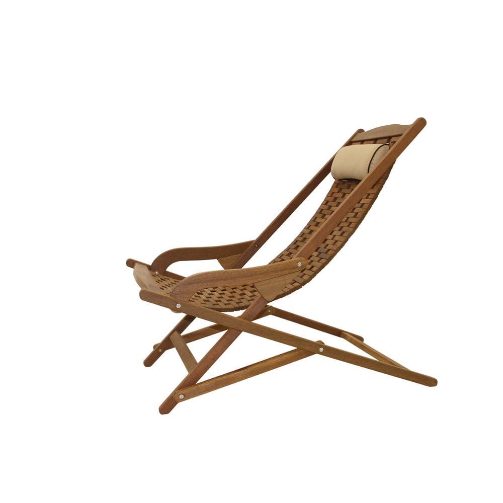 Classic Eucalyptus Wood Brown Outdoor Swing Lounger with Pillow
