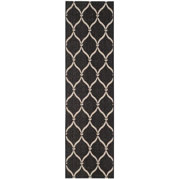 SAFAVIEH Courtyard Black/Beige 2 ft. x 12 ft. Trellis Indoor/Outdoor Runner Rug