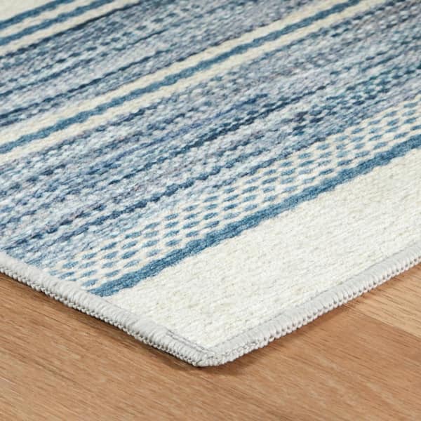 Ellington Stripe Machine Washable Blue 5 ft. x 8 ft. Indoor Area Rug