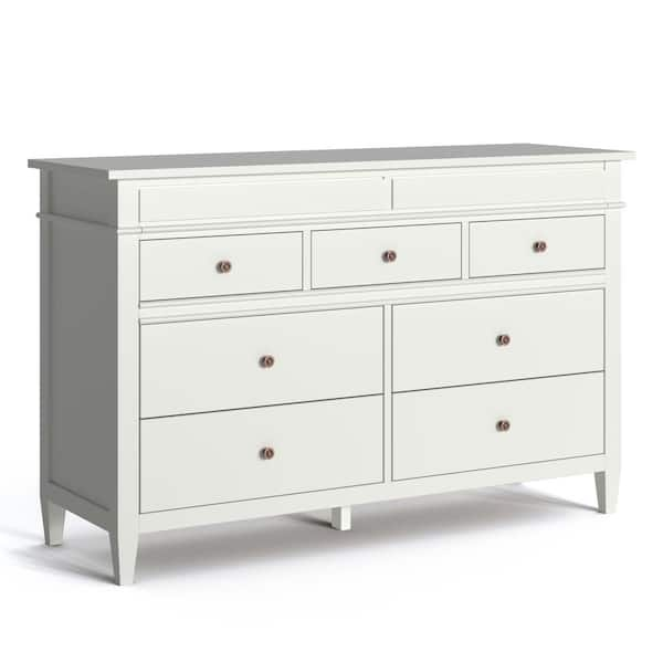 Simpli Home Carlton Solid Wood 58 In Wide Contemporary Bedroom Dresser In White Axccrl44 W The Home Depot