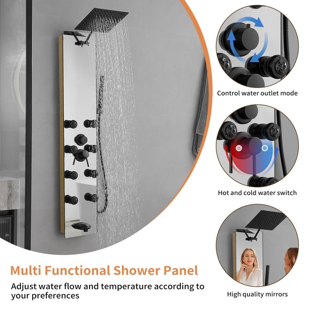 Nickel and Black 8-Jet Multifunction Shower Panel System